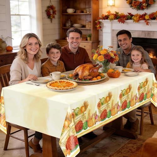 Image of Childom 3 Pack Thanksgiving Tablecloths,Thanksgiving Decorations 54x108 Inch Plastic Table Cloth Rectangle Table,Disposable Tablecloths for Home,Picnic,Birthday,Outdoor,Friendsgiving Party Decorations