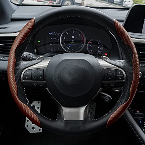 Image of Amiss 2pcs Carbon Fiber Anti-Skid Steering Wheel Cover, Waterproof & Segmented Butterfly Design, Universal 99% Vehicle Wheel Cover Protector, Car Interior Accessories (Champagne-2pcs)