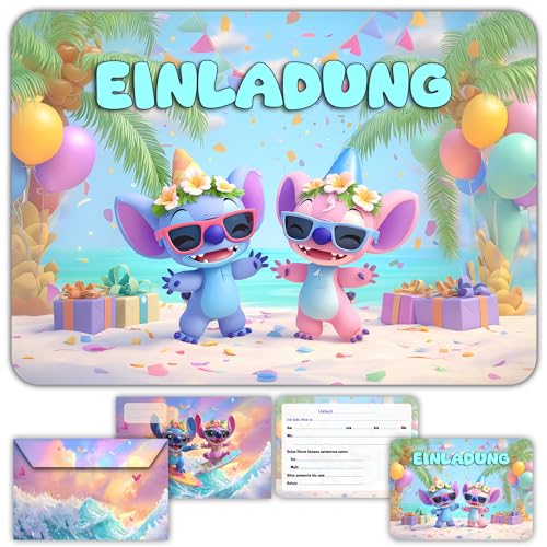 Glowiibo Fun4kid 12 x Einladungskarten Kindergeburtstag Mädchen mit passenden Umschlägen für Kinder Mädchen Vorgedruckte Karten auf Deutsch für Geburtstagsparty und Feier