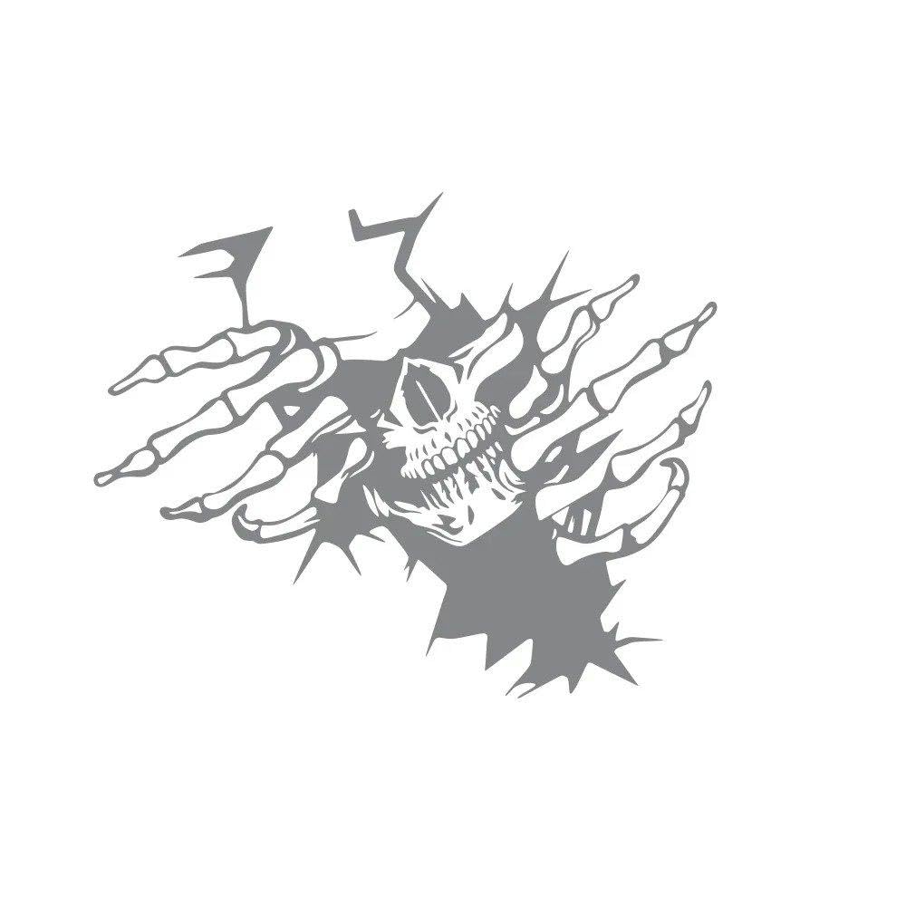Skull Totem Car Engine Hood Sticker Vinyl Decal Self-Adhesive Automobile Body DIY Decoration(Glossy Gray)