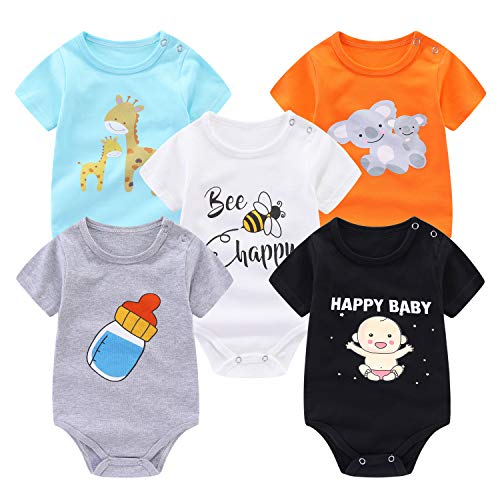 Unisex Baby Bodysuits 5-Pack Baby Short Sleeve Bodysuits Onesies Bodysuit Short-Sleeve Bodysuits %100 Organic Cotton (3-6 Months)