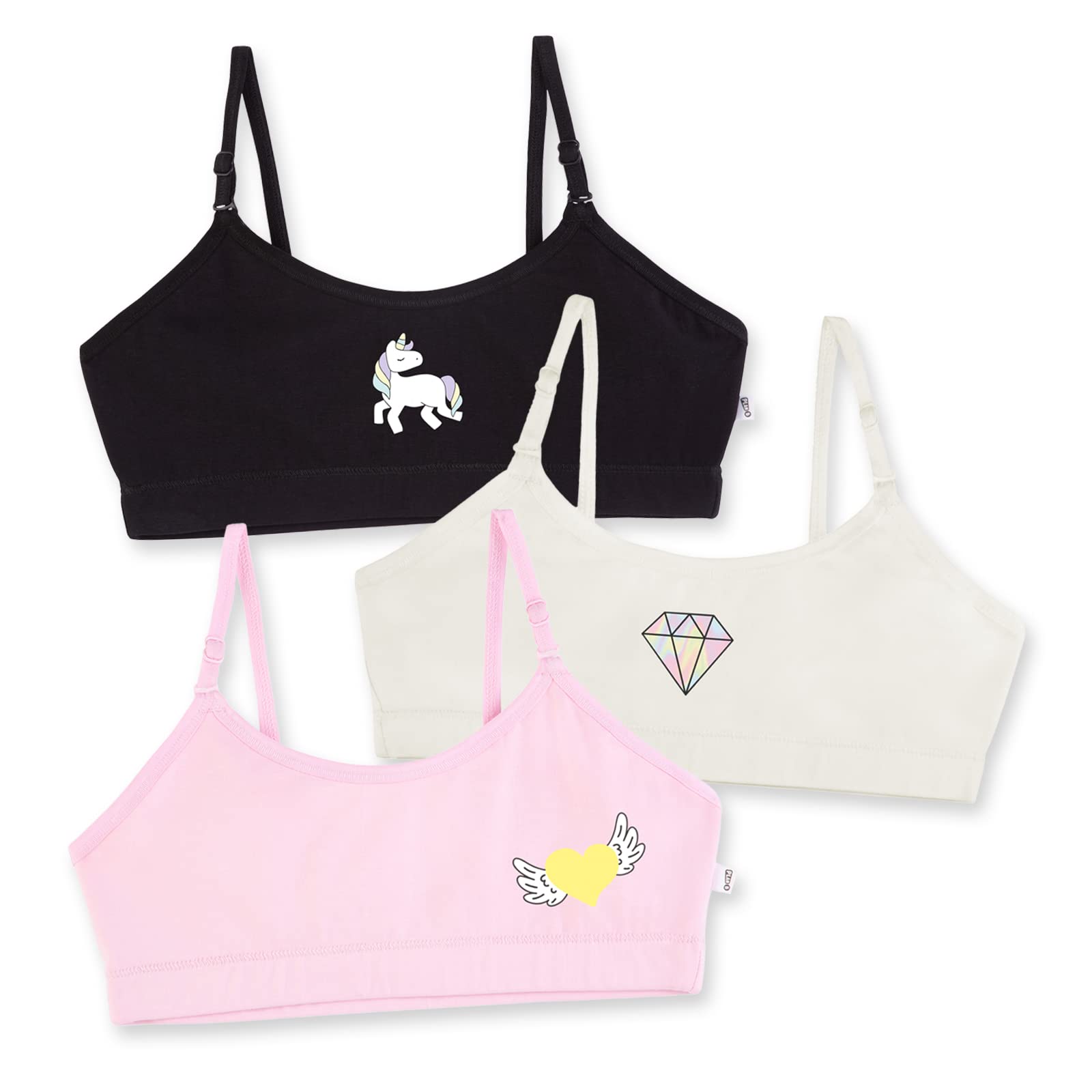 YouGotPlanBMulticolor Training Bra | Unicorn Love Design | Cotton Blend | Non-Padded | Wire Free | Adjustable Straps | Beginners Bra for Girls | Combo Pack of 3