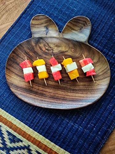 Image of Wooden Platters| Rosewood Serving Platter with Smooth Surface| Handcrafted Decorative Trays for Serving Snacks Fruits Desserts| Bunny Shape Appetizer Plate