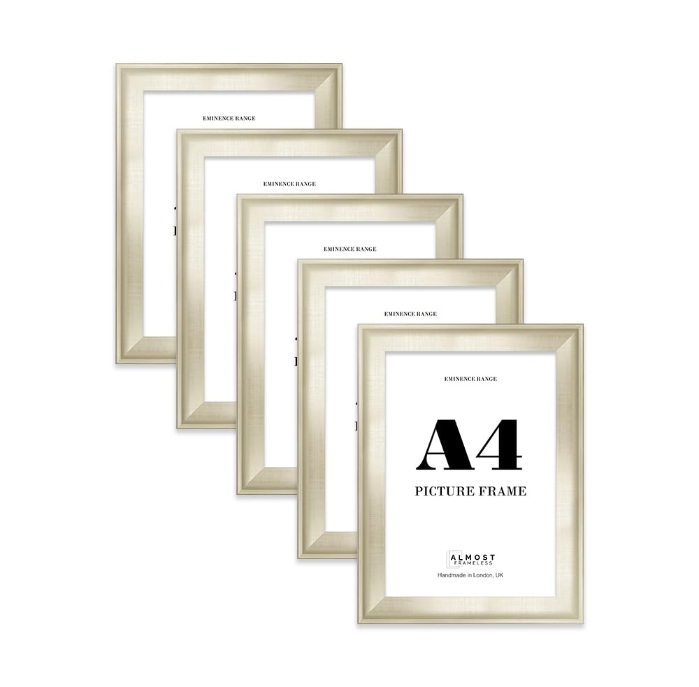 A4 Silver Picture Frame - Rustic Wood Industrial Effect Photo Frame for Wall Display, Ideal for Posters, Prints & Home Décor, Wall Hooks and Kickstand, 32mm Edge - 5 Pack