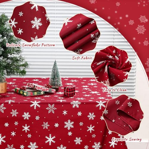 Mixweer Christmas Snowflake Tablecloth Winter Rectangle Printed Table Cover Washable Xmas Winter Table Cloths for Holiday Decorations Dinner Party Home Decor(60 x 84 Inch,Red) – Image 4