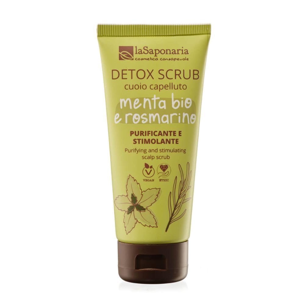 La Saponaria | Scrub cuoio capelluto Detox, Menta bio e rosmarino, Nuova formula, Scrub cuoio capelluto purificante e stimolante, Ideale per tutti i tipi di chioma