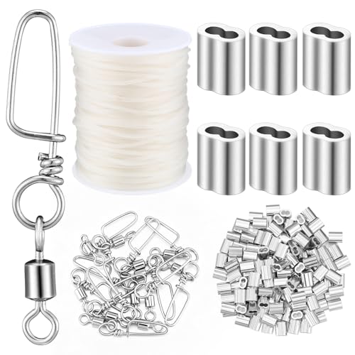 Otoolling Decoy Crimp Swivel Snap PVC Decoy Cord Line Set, 60 Pcs Aluminum Crimps for Duck Goose 30 Pcs Snap Swivels Ball Bearing Fishing Swivels for Freshwater Fishing Hunting Trap (Silver)