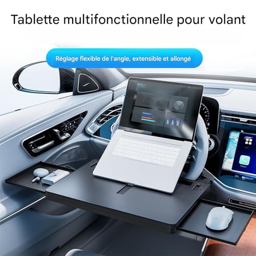 Tablette de voiture antidérapante avec support rétractable ordinateur - 3