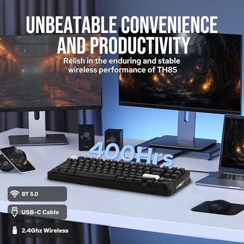 Image of EPOMAKER TH85 QMK /VIA Wireless Gaming Keyboard, BT5.0 /2.4GHz /USB-C | Hot-Swap Pre-lubed Custom Creamy Jade Linear Switches, Gasket Creamy Keyboard for PC /Mac /Office /Gaming (Black)