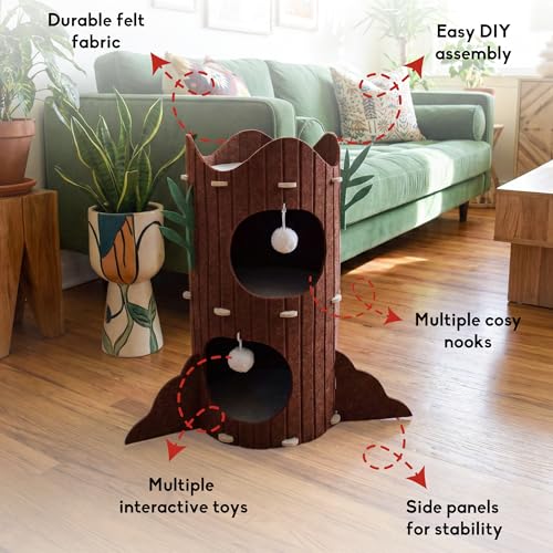 Image of Willow Cat Tree for Cats and Kittens - Felt Cat Tower Condo with Interactive Toys, Multi-Level Hideouts, Easy DIY Assembly, Stable Base Indoor Cat Furniture
