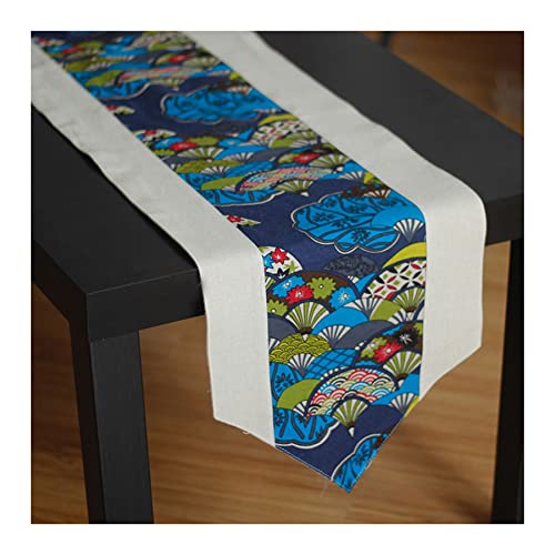 Lieson Camino de mesa de lino de algodón, caminos de mesa 30 x 200 cm, color azul vintage abanico vintage vintage camino de mesa Navidad Cover