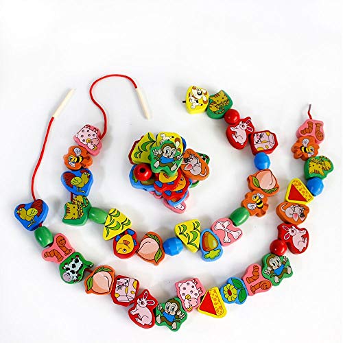FunnyGoo Animales de colores Foodchain Match Learning Beads Laced Beads Laberinto para la mano Ojo cooperación Actividad Juguetes