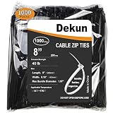 Dekun 8 Inch Cable Zip Ties 1000 Pcs, 40 LB Strength UV Resistant Nylon Wire Management Ties (8 Inch