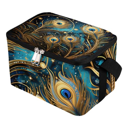 GzLeyigou Lunch Bags for Women Men 9 Cans,Colorful Feathers Hot & Cold Food Delivery Bag Insulated Grocery Bag Insulated Lunch Box Peacock Cooler Bag for Office Work Picnic Beach