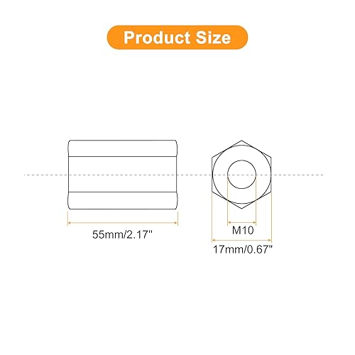 Miniatura 2 de uxcell Tuercas de acoplamiento M10 x 1.5 de paso de 2.165 in de longitud, 2 tuercas de acoplamiento de varilla hexagonal métrica de acero inoxidable