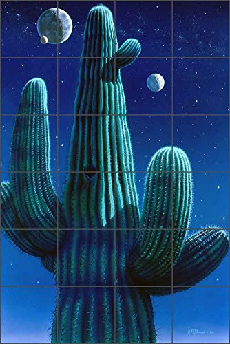 Ceramic Tile Mural Backsplash - Cactus Art - Desert Dreams by Kurt Burmann - Kitchen Bathroom Shower (24