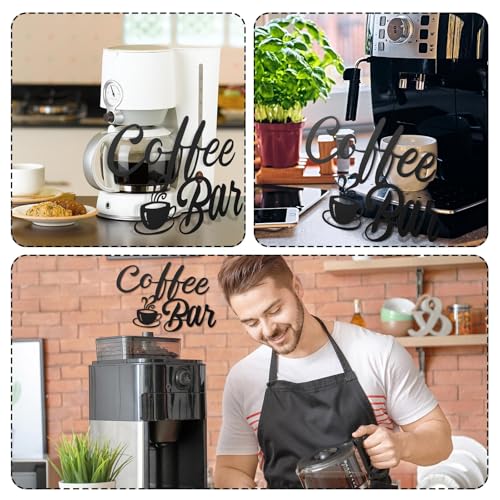 Image of Shimeyao Coffee Bar Signs for Wall Decor Metal Coffee Station Signs Black Hanging Wall Art Vintage Cafe Decorations Farmhouse for Kitchen Home Bar