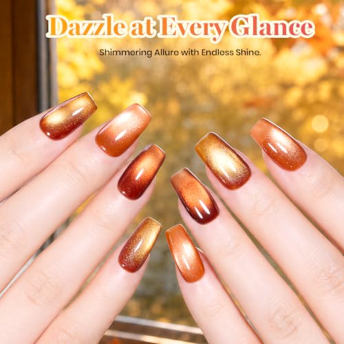 Image of Beetles Fall Cat Eye Gel Nail Polish Set - Gilded Leaves 6 Colors