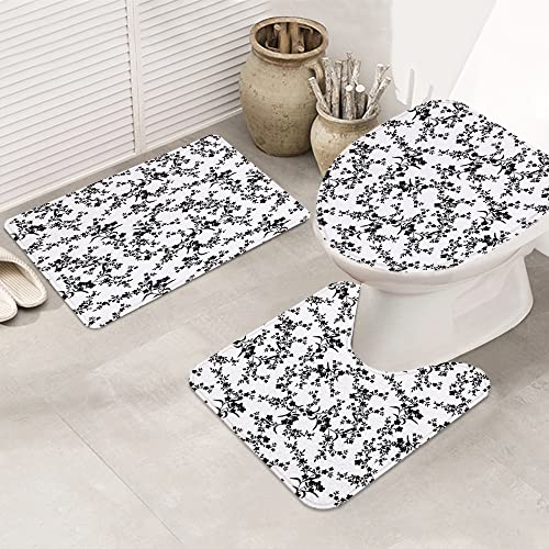 3 teiliges Badematten Set rutschfest U-FöRmige Duschvorleger,Blumen, viktorianischer Stil, gebogene Blume, Barock… – Bild 6