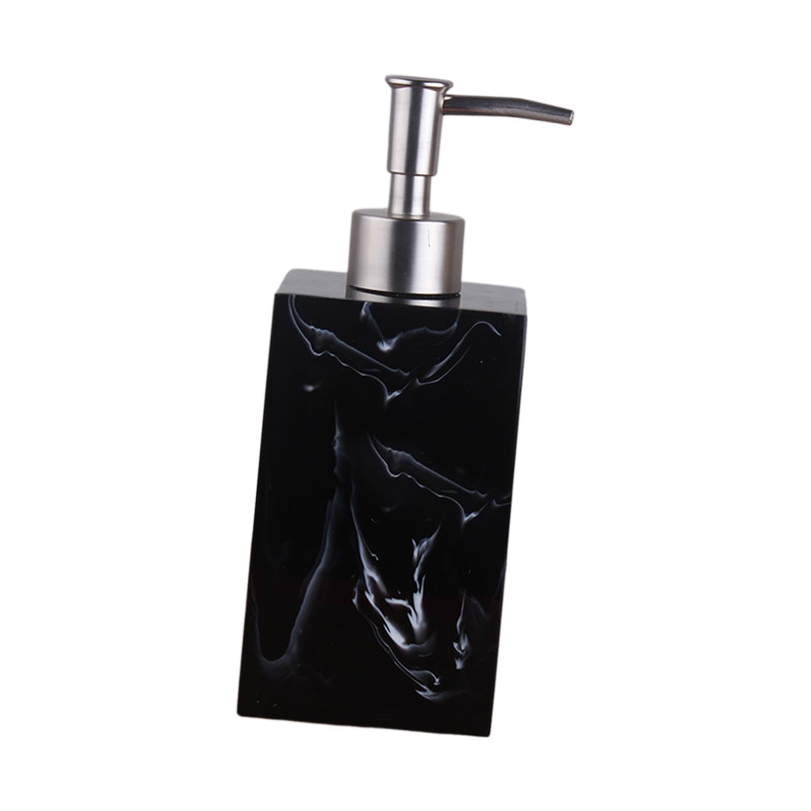 Marble Texture Soap Dispenser Sturdy Resin Empty for Home Countertop Kitchen Black 7.5x18 cm