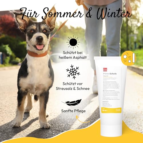 PHA PfotenSchutz für Hund & Katze, pflegt & schützt Pfoten & Ballen vor Kälte, Schnee & Streusalz, mit Sheabutter & Panthenol, Pfotensalbe zur Pfotenpflege für Hunde und Katzen, 125 ml