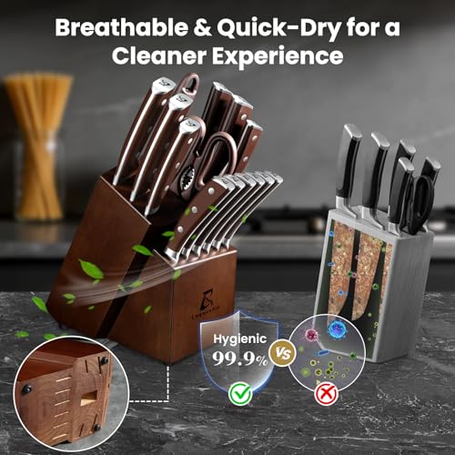 Image of CoquusAid Knife Set, Upgrade 15 Pcs Knife Block Set with Widened Ventilated Slot, German Stainless Steel Kitchen Knives Set with Sharpener, Professional Chef Knives Set, Full Tang Ergonomic Handle