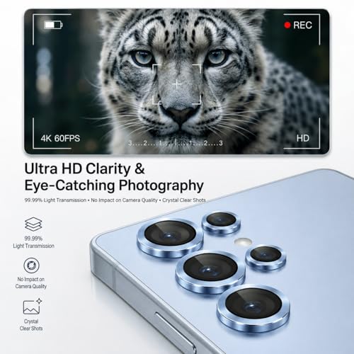 Image of ArmourPro Camera Lens Tempered Glass for Samsung Galaxy S25 Ultra (6.8 Inches) Tough HD Individual Aluminum Alloy Rings 9H Camera Cover, Scratch-Resistant,Camera Lens Protection| Blue, 1 Pack