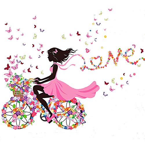 SWORNA Nature Series SN049 Flower Butterfly Girl on Bicycle Removable Vinyl DIY Wall
