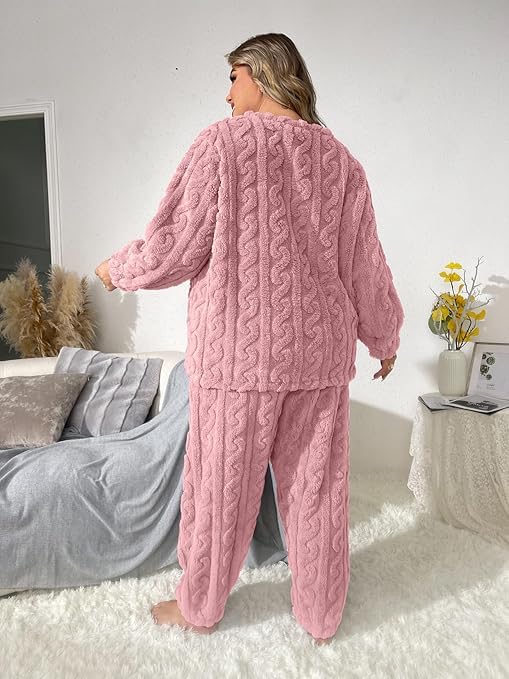 Image of Ukal Women's and Men's Wool Blend & Fleece Long Sleeve Pullover Hoodies Set Full Length Winter Nightwear Pajama and top Set Tracksuit Gym Suit Night Suit Set