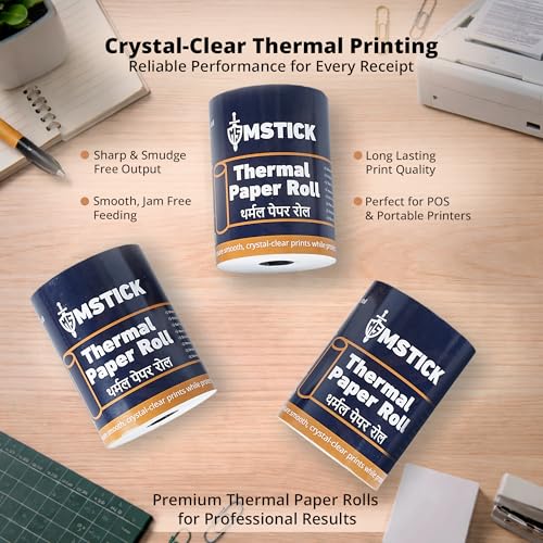 Image of MSTICK Premium Thermal Receipt Paper Rolls - 80mm (3 Inch) x 50 Meter - POS Billing Paper - Pack of 10 Rolls