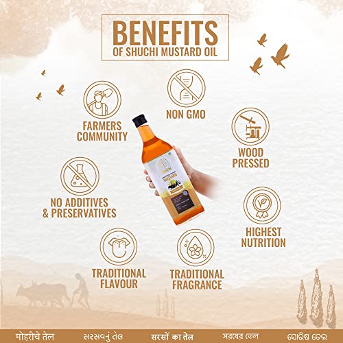 Image of SHUCHI WOOD PRESSED MUSTARD OIL - 1 LTR I ORGANIC COLD PRESSED MUSTARD OIL WITH NO PRESERVATIVES I VIRGIN & NATURAL HEALTHY COOKING OIL EXTRACTED USING LAKDI GHANI /KACCHI GHANI /CHEKKU METHOD.