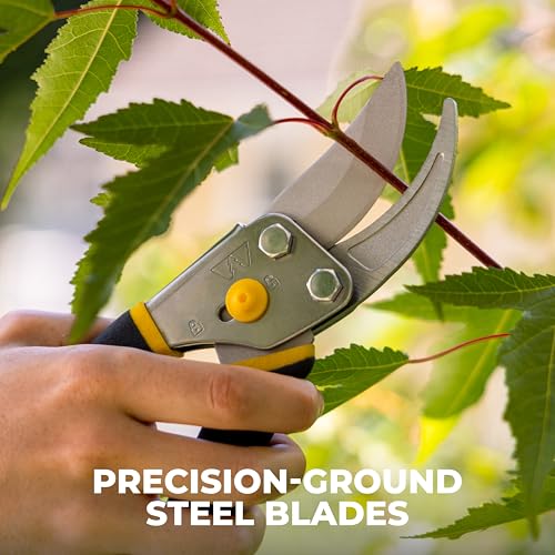 Image of Woodland Tools Co. Bypass Pruning Shears for Gardening - 5 /8 inch Cut Capacity, High Carbon Steel Blade with Non-Stick Coating, Soft Grip, Steel Handle, Hand Pruner for Plants, Flowers, and Shrubs