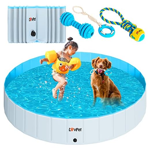 Lovpet® Piscina Plegable para Perros Grandes y pequeños, Incluye Juguete para Perros, Piscinas Plegables para niños y Perros, bañera para Perros, Gris Claro/Azur (XL) 160 cm Ø