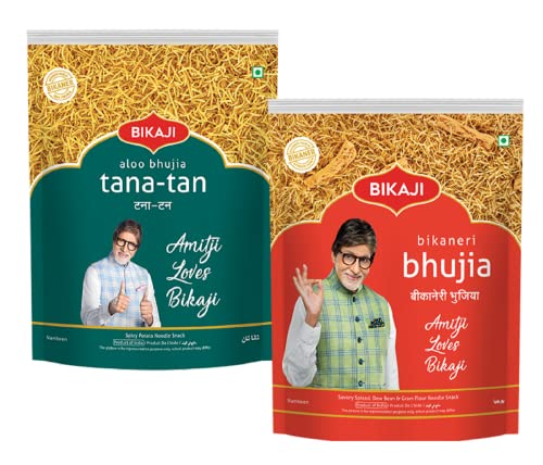 Image of Bikaji Aslee Bikaneri - Bikaneri Bhujia & Tana Tan Aloo Bhujia | Crispy Barki Sev Snack | Vegetarian Indian Snack - 1000 Gm Combo Pack