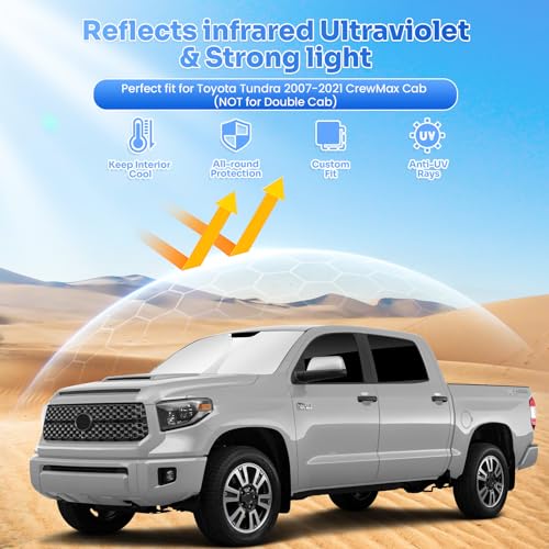 Image of Canvcle Window Shades for 2007-2021 Toyota Tundra CrewMax Cab Accessories Windshield Sun Shade Side Rear Window Covers Sunshade Sun Shield Privacy Protection for Camping Keep Vehicle Cool Black 6PCS