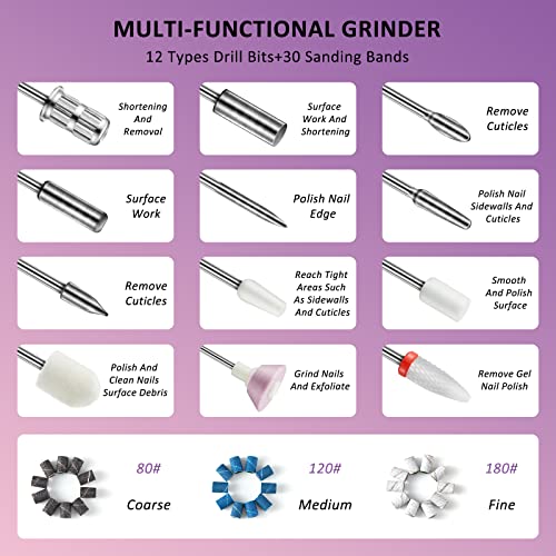 Nail Files & Buffers,Cordless Rechargeable Electric Nail File For Acrylic Nails/Portable Nail Drill Machine/Professional Nail Drill For Nail Grind Trim Polish,Professional Manicure Pedicure Kit #TOP7