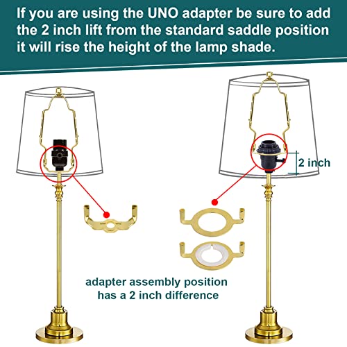 Image of WEAVERBIRD Lamp Shade Harp Bracket 8 9 10 inch Adjustable Lamp Harp Kit with 3 /8 Standard Saddle,E14 E26 E27 Light Base UNO Fitter Adapter Converter Finial Set and Crystal Lamp Finial Knob, Gold