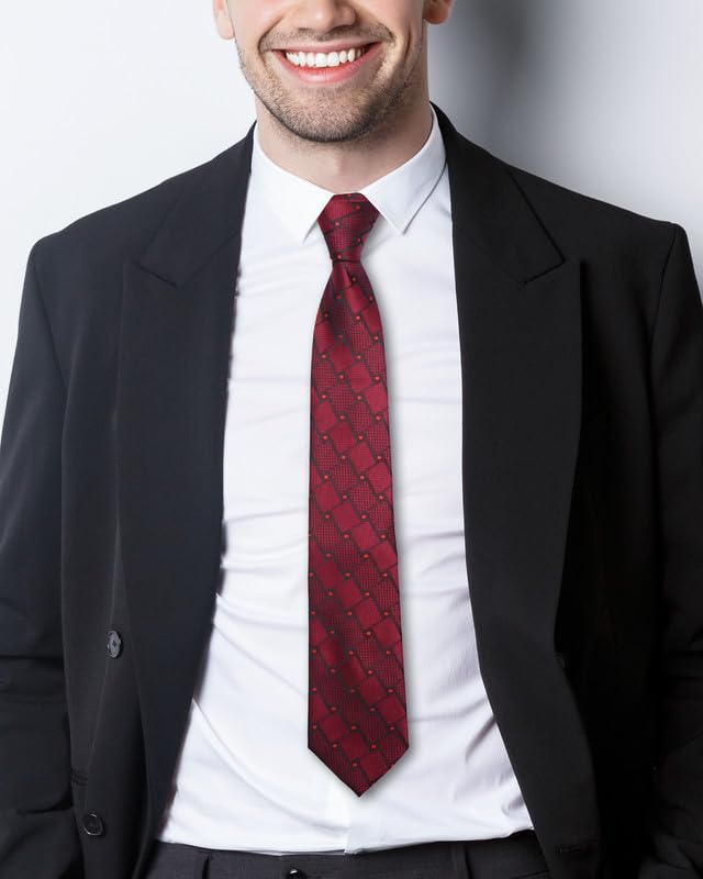 Image of Axlon Tie for Men - Micro Silk Neck Ties Set with Cufflinks Flower Pin, Pocket Square & Black Gift Box, Combo Necktie Sets for Office Wear, Formal Suits & Weddings (0, Checkpn)