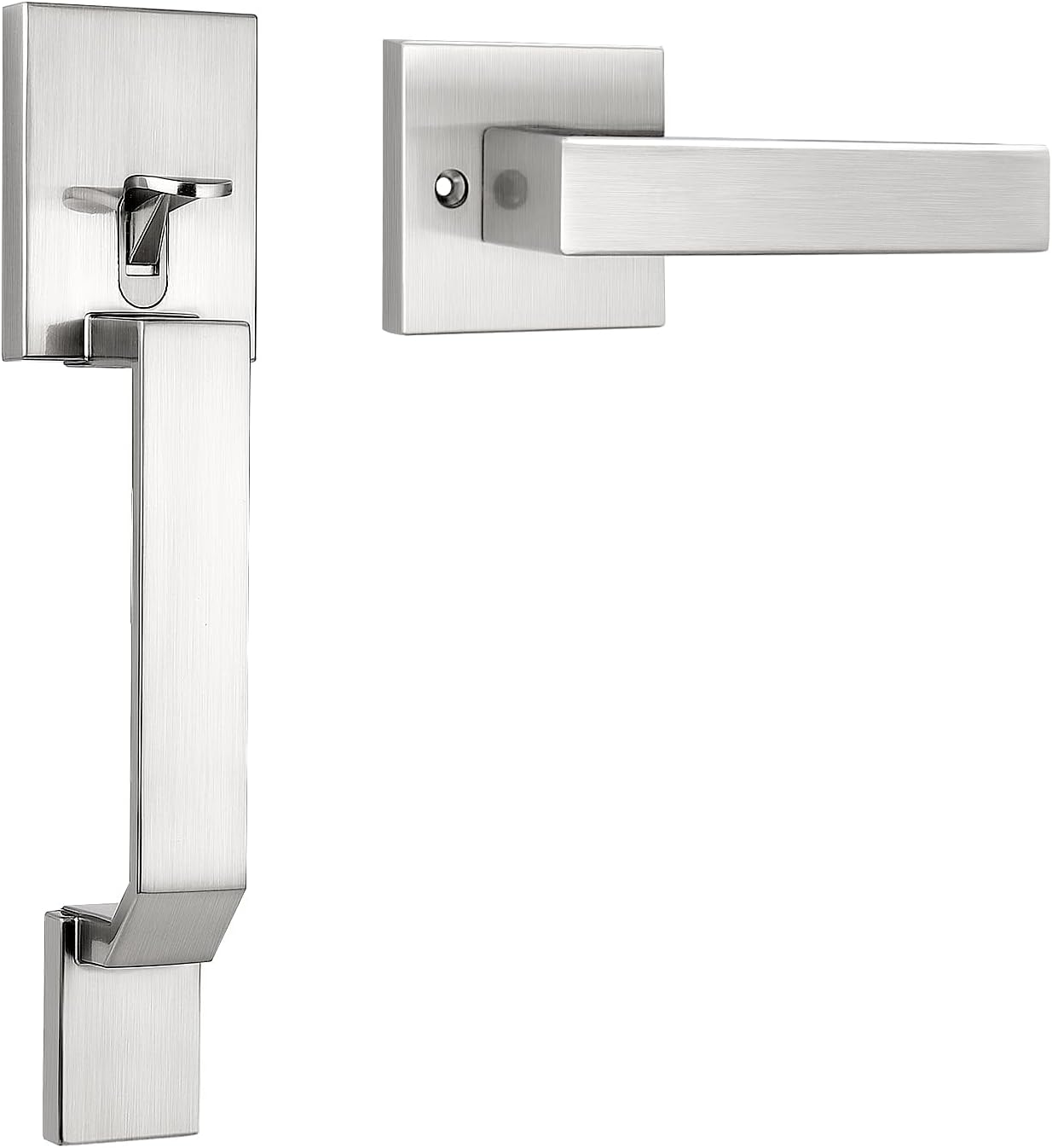 Probrico Satin Nickel Front Door Handleset,Modern Entry Door Handle with Reversible Lever,Square Passage Door Handle with No Lock