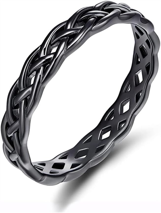 Celtic Knot Eternity Band Ring, Classic Stackable Rings for Women (Silver, Rose Gold, Black Sizes 6-10)