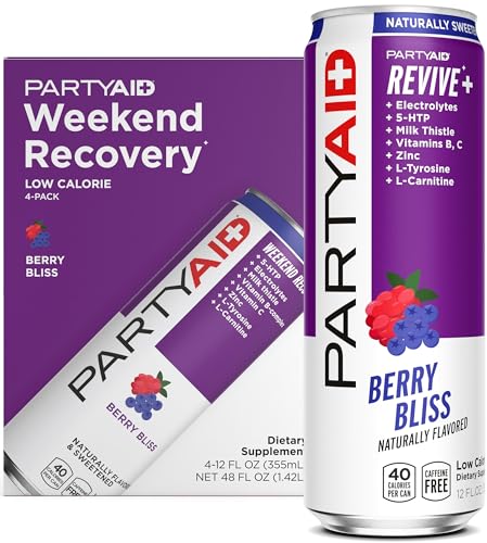 Image of PARTYAID Rehab Blend, Feel Good Tonight and Tomorrow, Contains 5-HTP, B-Complex, Milk Thistle, Electrolytes, No Artificial Flavors or Sweeteners, Caffeine-Free, 12 Fl Oz (Pack of 4)