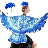 iROLEWIN Bird-Costume-Eagle-Wings for Adults and Bird-Beak-Mask Big Crow Hawks Wings Feather Cape as Carnival Party Favors