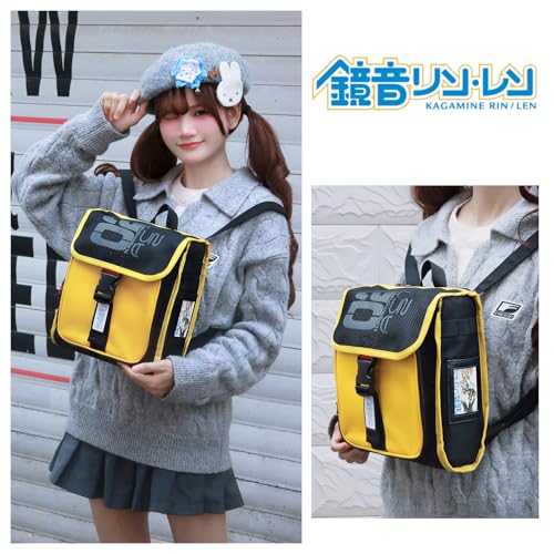 Image of FIREFIRST x Hatsune Miku & Kagamine Rin /Len Anime Backpack-Yellow | Hatsun Miku Merch,Includes Character Card,Adjustable Straps Convert into a Backpack or Crossbody Bag
