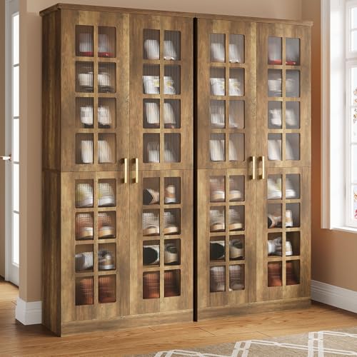 Image of Tribesigns Tall Shoe Cabinet with Doors, 8-Tier Shoe Storage with Adjustable Shelves, Modern Shoe Organizer Shoe Rack Cabinet for Entryway, Hallway, Closet, Living Room, Rustic Brown