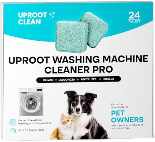 Uproot Clean Washing Machine Cleaner Tablets - 24 Pack for a 12 Month Supply. Formulated for Pet Owners. Compatible with HE, Top & Front Load. Easily Removes Residue, Grime, and Odors. Septic Safe.