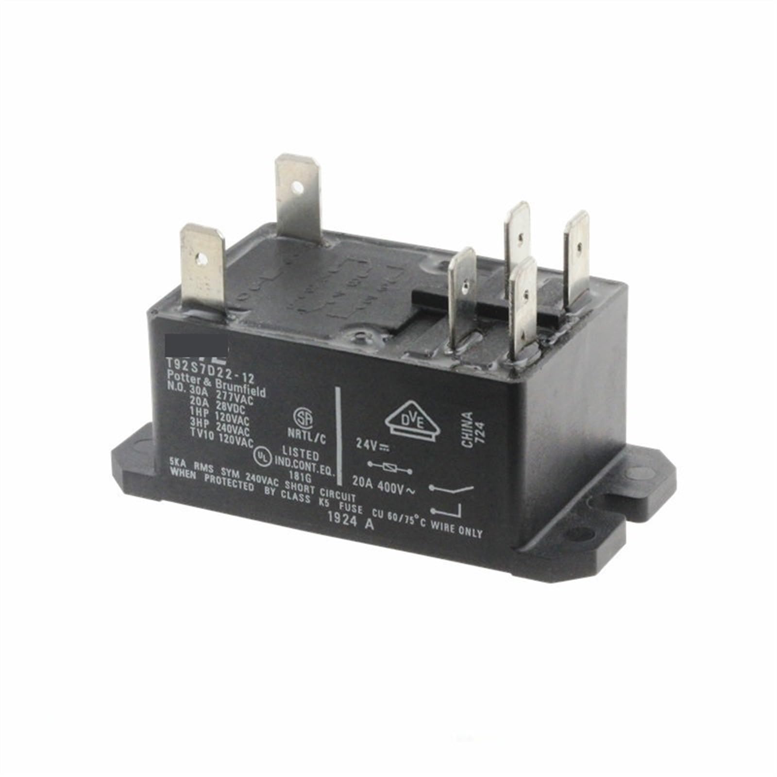 Relais T92S7D22-24 24VDC 30A avec haute capacité de commutation 250VAC pour HVAC