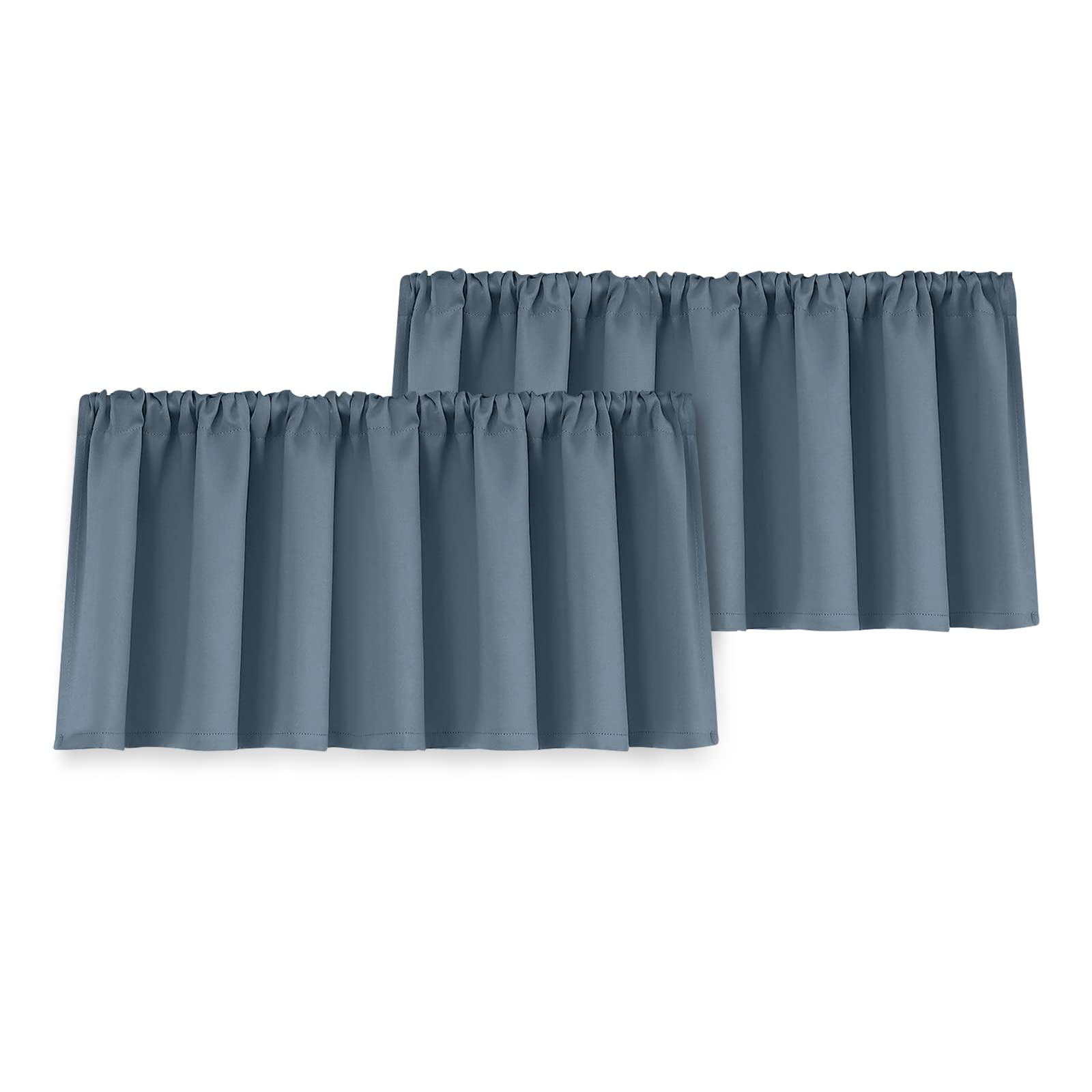 Yakamok 18 Inches Long Blackout Curtain Valances for Kitchen Windows - 2 Panels Blackout Window Valances for Basement with Rod Pocket (Stone Blue,Width 42 by Length 18,1 Panel)