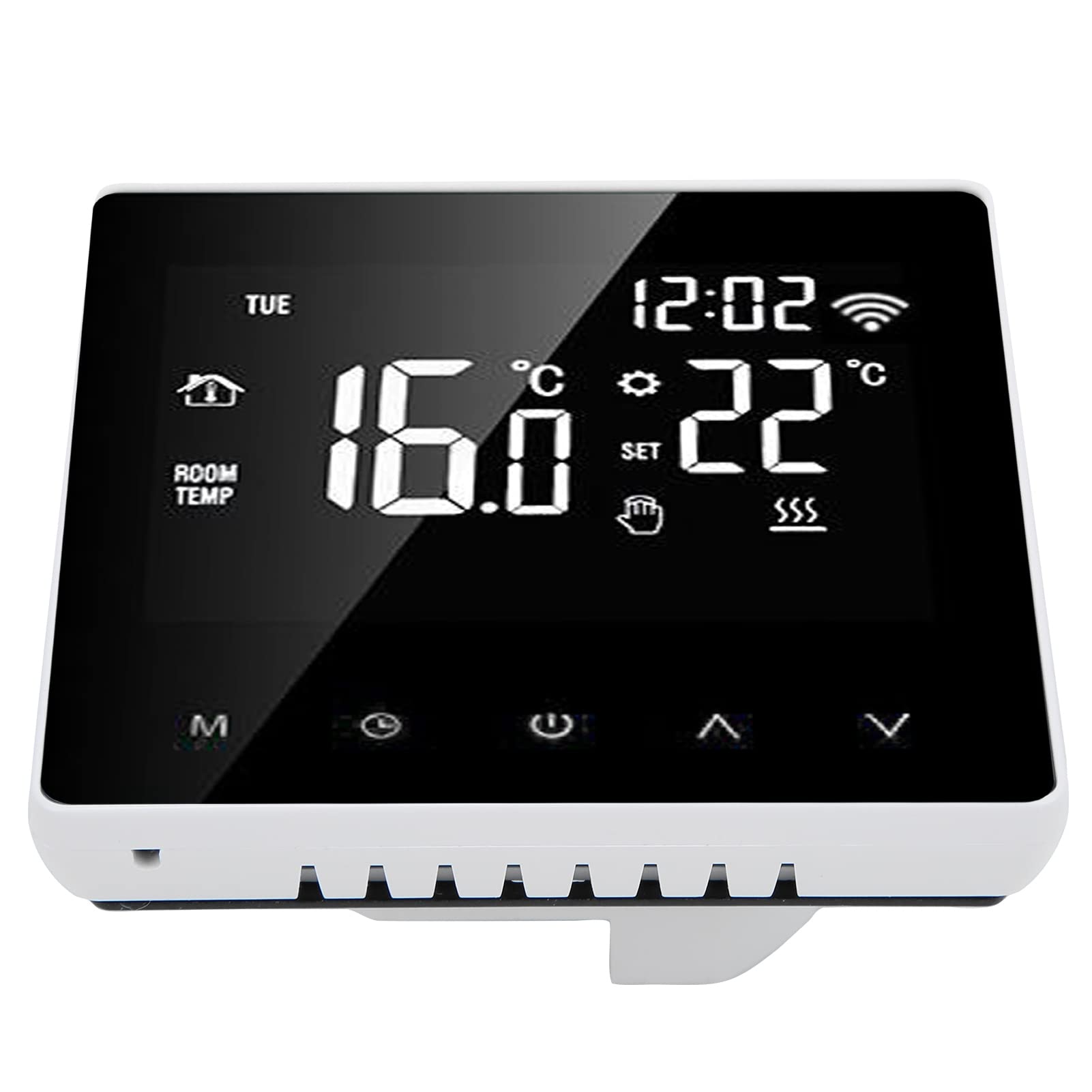 Fabater Inteligentny Termostat LCD WIFI do Ogrzewania Podłogowego, Inteligentny Regulator Temperatury, Kompatybilny z, Termostat Kotła ściennego AC230V (Biały tył i biały guzik 16A)