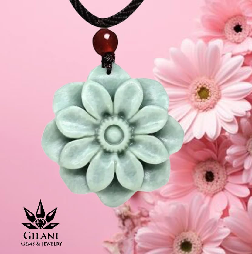 Gilani Gems & Jewelry Natural Jade Pendant Necklace, Daisy Flower Hand-Carved on AAA+ Quality Jade, Unisex Floral Necklace, Symbolizes Innocence and Loyalty2
