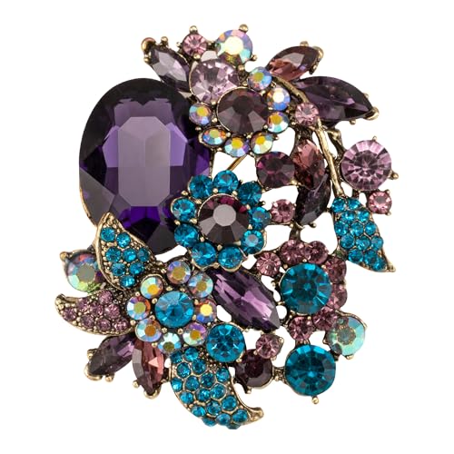 Image of SELOVO Rhinestone Glitter Flower Brooch Pin Jewelry Scarf Accessory Vintage Gold Tone